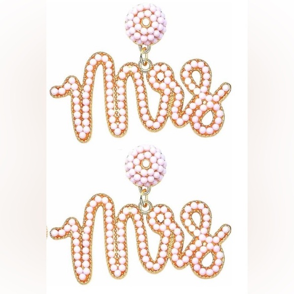 Mrs Beaded Earrings Dangle Drop Handmade Bride Bachelorette Jewelry - Picture 6 of 6